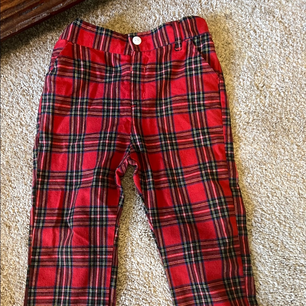 Red flannel Christmas pants, 4T, smocking dog boutique